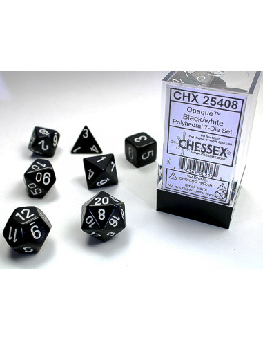 Set 7 dados poliédricos opacos: negro w/blanco