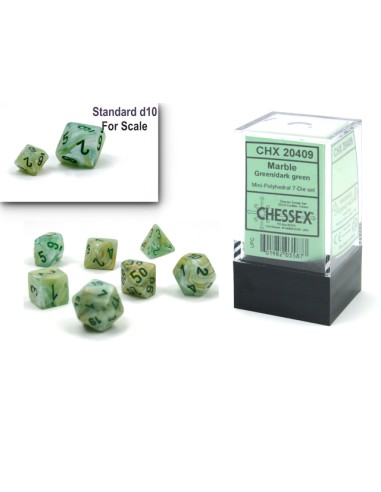 Set 7 dados mini poliédricos opacos: mármol verde/verde oscuro